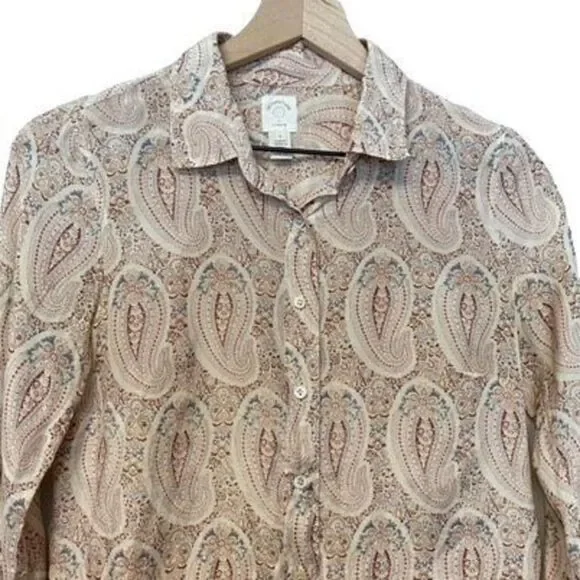 J Crew Extra Small Size 0 The Perfect Shirt Paisley Button Down Cotton Silk - Picture 3 of 8